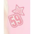 thumbnail image 5 of Barbie Little Girls French Terry Varsity Bomber Jacket Pink 4, 5 of 5