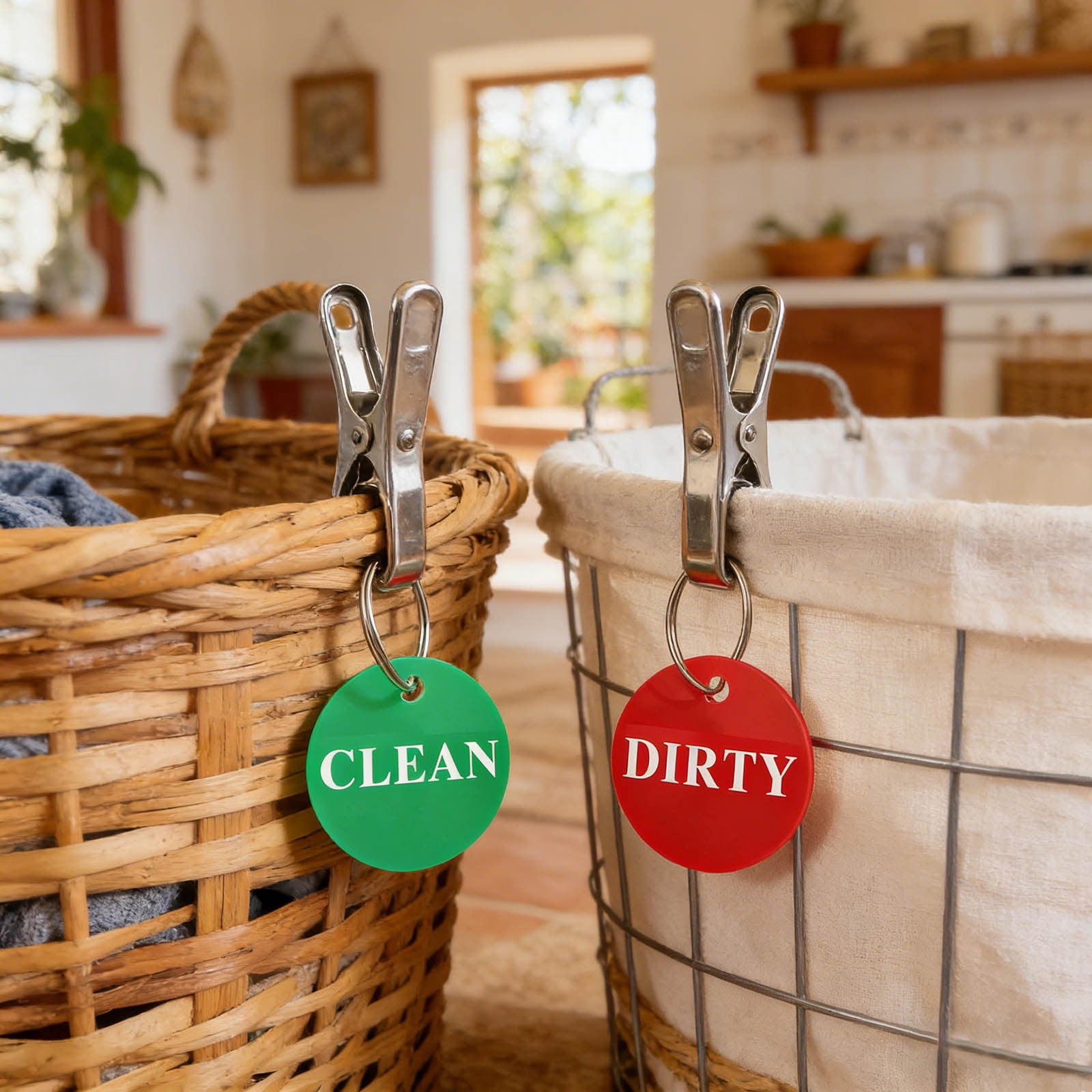 4 Pcs Clean Laundry Indicator Clips, Red Green Signs for Washer Dishwasher & Baskets, Metal Household Labels