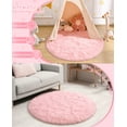 thumbnail image 4 of KIXINWA Pink Round Rug for Girls Bedroom, Fluffy Circle Rug for Kids Room, 5x5 Feet Plush Area Rug for Bedroom, Soft Fuzzy Circular Rug, Non Slip Shaggy Living Room Rug, Nursery Dorm Cute Rug Décor, 4 of 6
