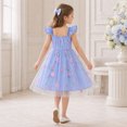 thumbnail image 3 of IPIO Girls’ Blue Floral Embroidered Tulle Party Dress with Ruffle Sleeves, 3 of 7