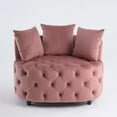 thumbnail image 4 of Modern Barrel Chair, Round Oversized Barrel Chairs, Sofa Lounge Accent Chair, Velvet Leisure Sofa Chair, Comfy Leisure Chair with 3 Pillows for Living Room Bedroom Hotel Office, Pink, 4 of 7