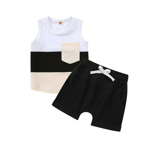 Cethrio Kids Boys Summer Outfit Sets, Cotton Drawstring Sleeveless Boys' Clothing Sets Black Size 2-3T