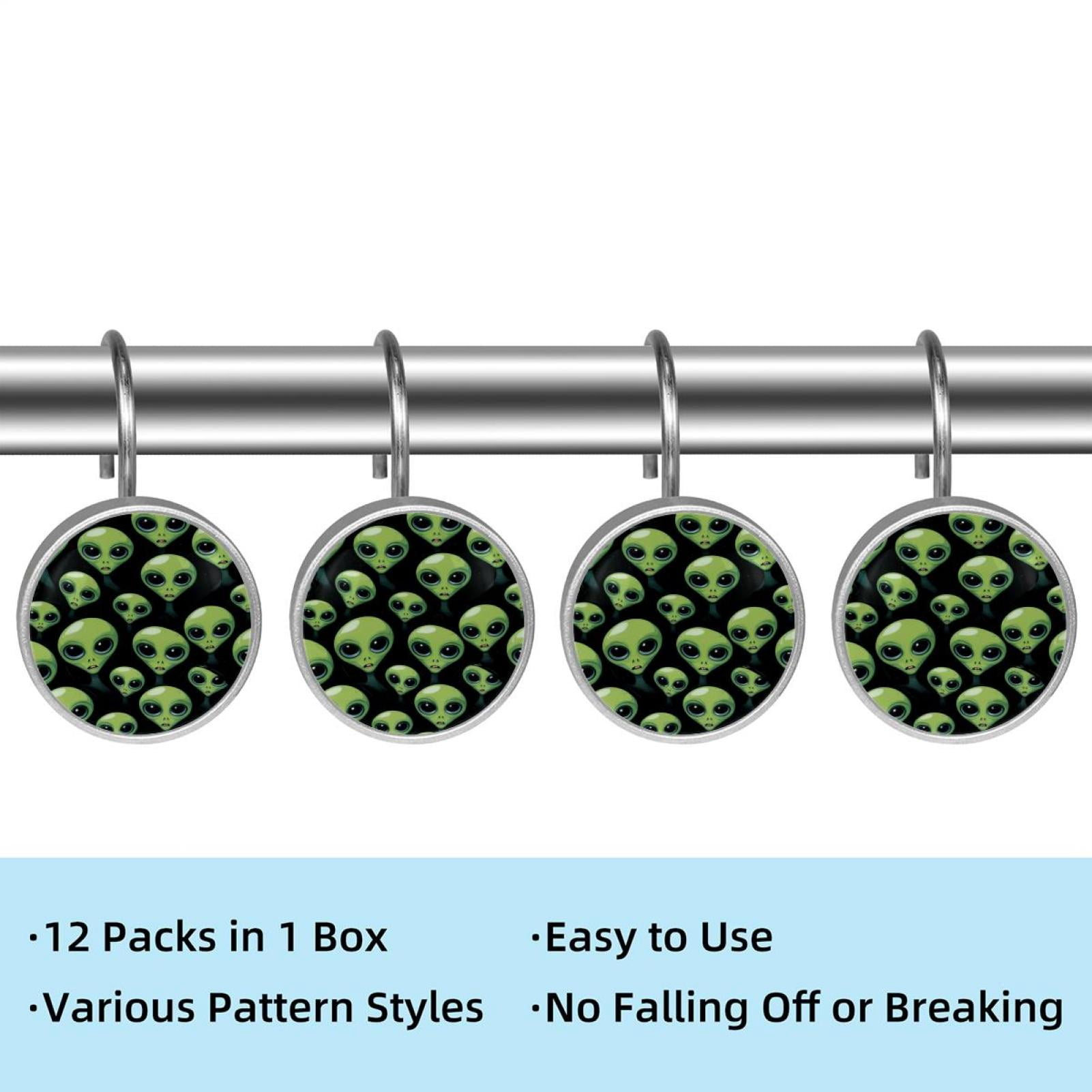 HemaKayy 12 Pcs Shower Curtain Hooks Bathroom Decorative Accessories Green Alien Balloon