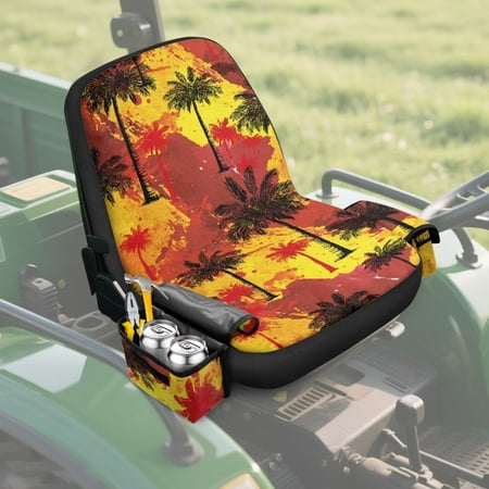 Uorisanigo Riding Lawn Mower Seat Covers with Storage Bag Universal Coconut Tree Print Tractor Seat Cover Fit for Heavy Agricultural Vehicles Forklifts Tractors and Lawn Mowers