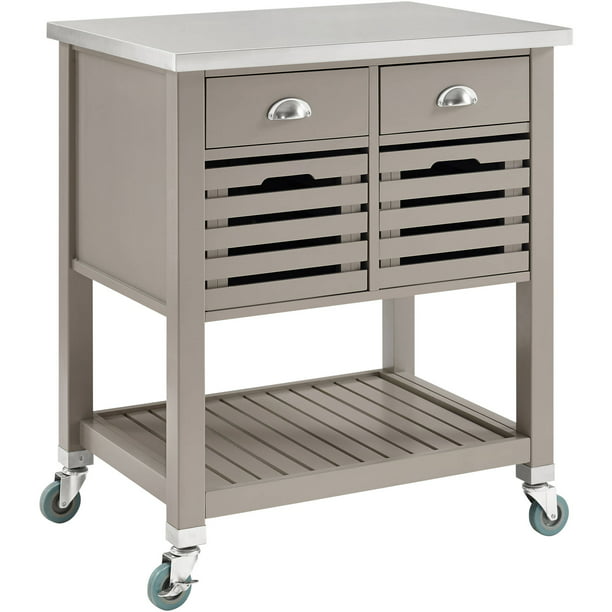 Linon Robbin Wood Kitchen Cart Island 36 Tall Gray Finish With Stainless Steel Top Com - Linon Home Decor Kitchen Cart Instructions