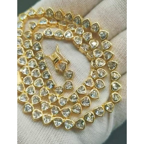 4mm CZ Gemstones Choker/Heart Tennis Coller Necklace Bracelet/14K Gold/White Gold Finish/Mens Womens Riviera Glam Wedding CZ Jewelry/Gift Box
