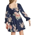 thumbnail image 3 of Long Sleeve Floral Print Square Neckline Kids Girls Dress, 3 of 3