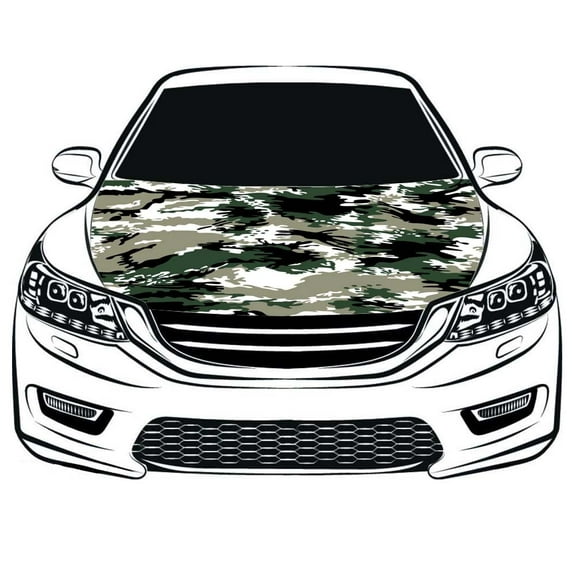 Camouflage green Car Hood Cover Flag Engine Banner 3.3X5ft/6x7ft 100% Polyester Elastic Fabrics Can be Washed(3.3x5ft)