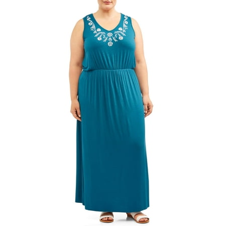 Women's Plus Size Sleeveless Maxi Dress with Puff Print (Best Plus Size Dresses To Wear To A Wedding)
