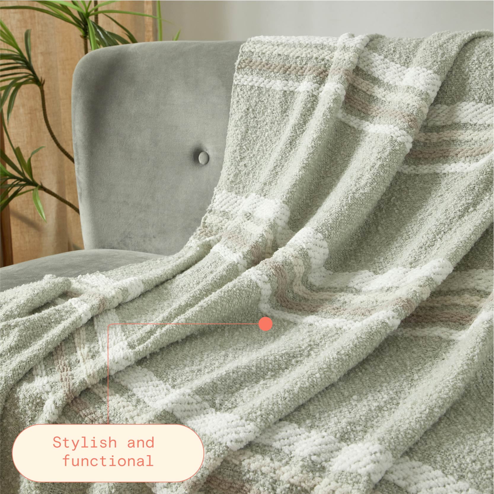 Beautiful Sage Green Cozy Chenille Throw by Drew Barrymore for Adults, 50" x 60"