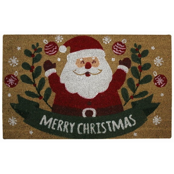 Kashi Home Holiday Christmas Coir Printed Welcome Mat 18x28 Non-Slip Doormat, Durable Outdoor/Indoor Rug, Entryway, Front Door, Porch, Patio, Believe in Magic Collection (Santa Merry Christmas)