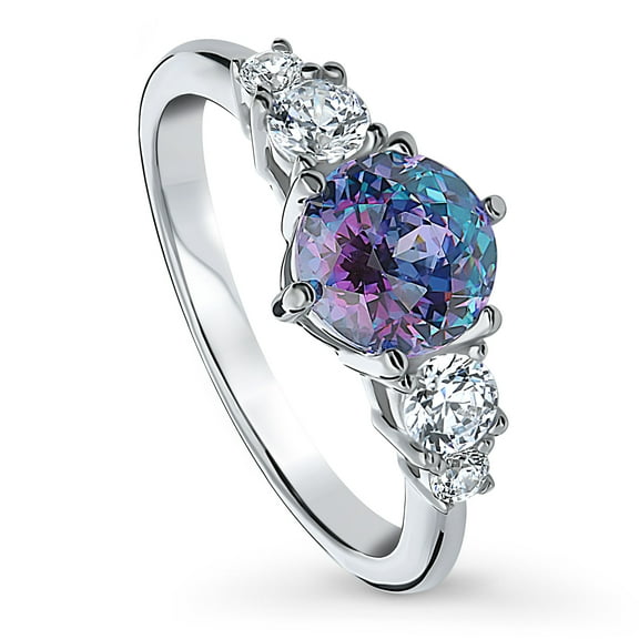 BERRICLE Sterling Silver Solitaire Rings Purple Aqua Round Cut Cubic Zirconia CZ Kaleidoscope Promise Ring for Women, Rhodium Plated 1.25 Carat Size 8.5