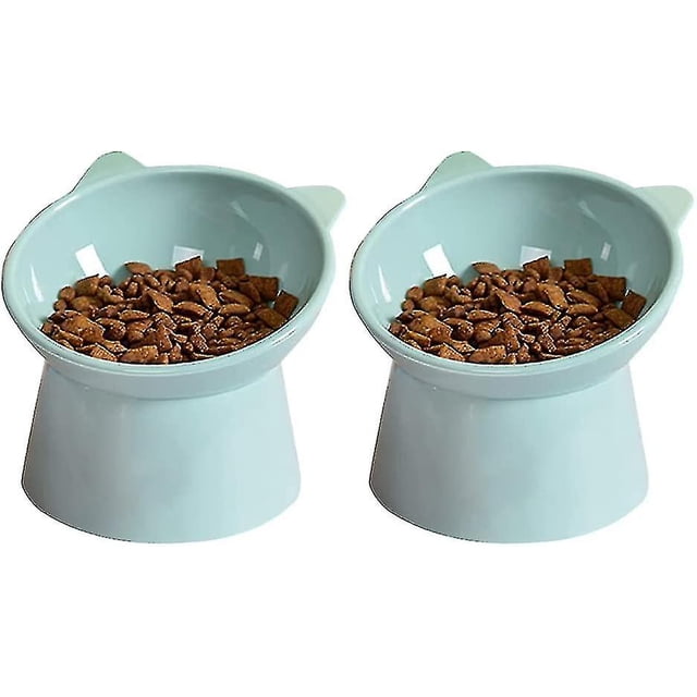 Comedero elevado Gammel para gatos y perros, cuenco antivómitos para gatos, comedero y bebedero antideslizante, para gatos de cara plana y perros pequeños (verde+verde)