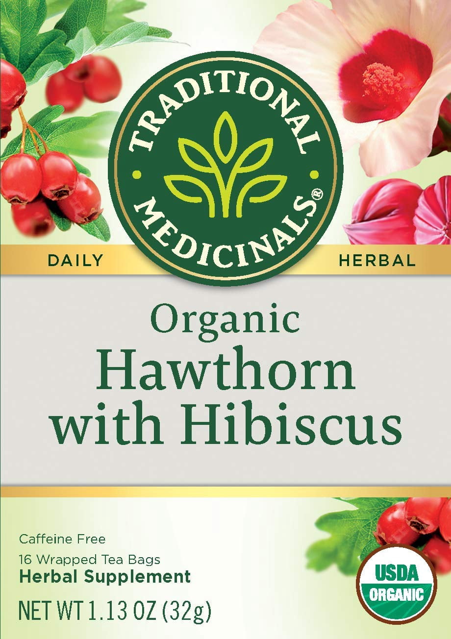 Traditional Medicinals Hawthorn with Hibiscus Herbal Tea Organic, 16 CT (Pack - 3)