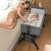 Bioby Baby Bassinet for Infant, Adjustable Baby Crib,Infant Cradle Bed with Diaper Storage Basket and Changing Station,Bedside Sleeper for Newborns