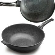 JOYCOOK Wok Pan 14 inch (34cm) Cast Aluminum Durastone Marble Non-Stick