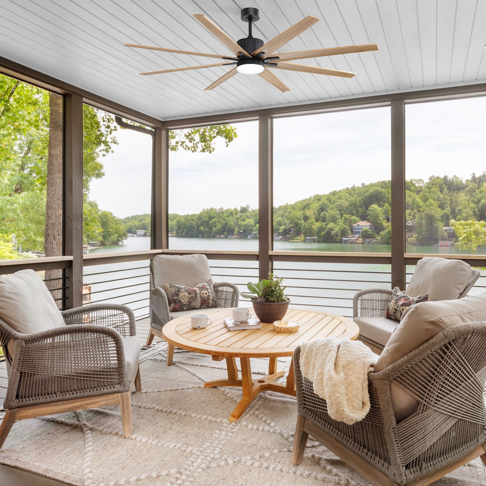 Sofucor 76 Inch Solid Wood Ceiling Fan with Remote, App Control, Alexa Google