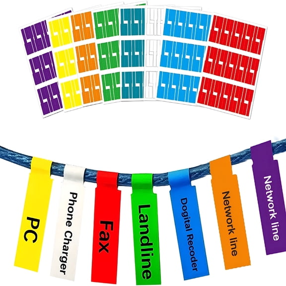 CCOCC 8 Colours 240 Pcs Cable Labels,Tear Resistant Self-Adhesive Cable Tags,Waterproof Wire Cord Label Cable Stickers for Marking & Organizing Cables in Office,Home,School (8 Sheets,240 Pcs)