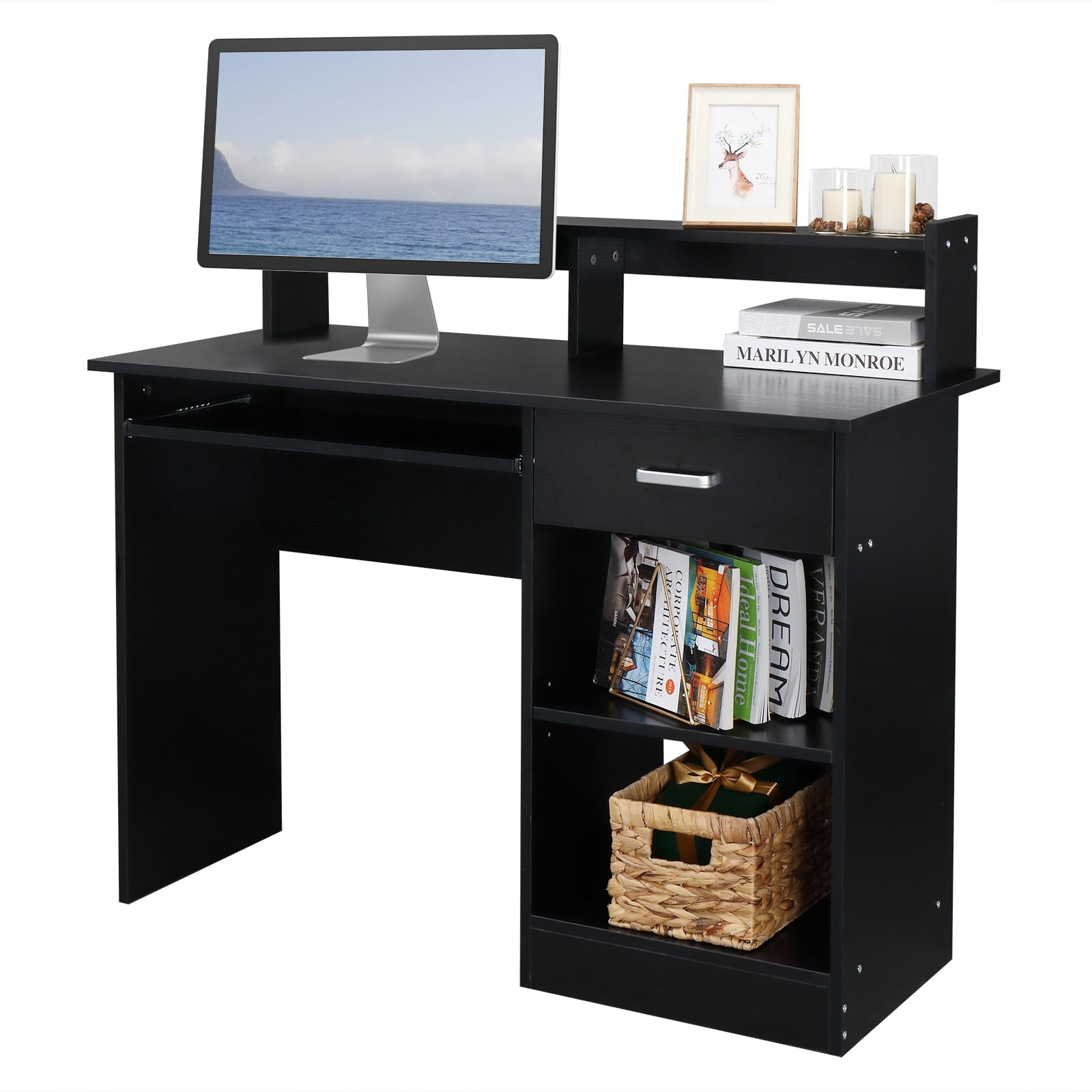 Winado Computer Desk Home Office Workstation Laptop Study Table w/Drawer Keyboard Tray, Black