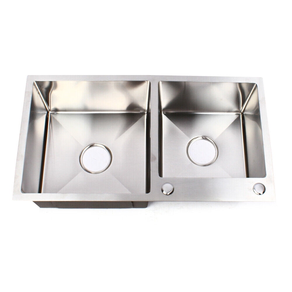 DENSET Silver Stainless Steel 30in Square Double Bowl Sink