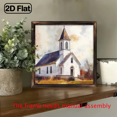 thumbnail image 7 of 2D Flat, 1Pc Wood Frame Sign Rural Church, Steeple Cross, Watercolor Freehand Style Wall Art Paintings Ideal Gift For Living Room Bedroom Corridor Wall Decor Room Decoration 12x12inch, 7 of 7