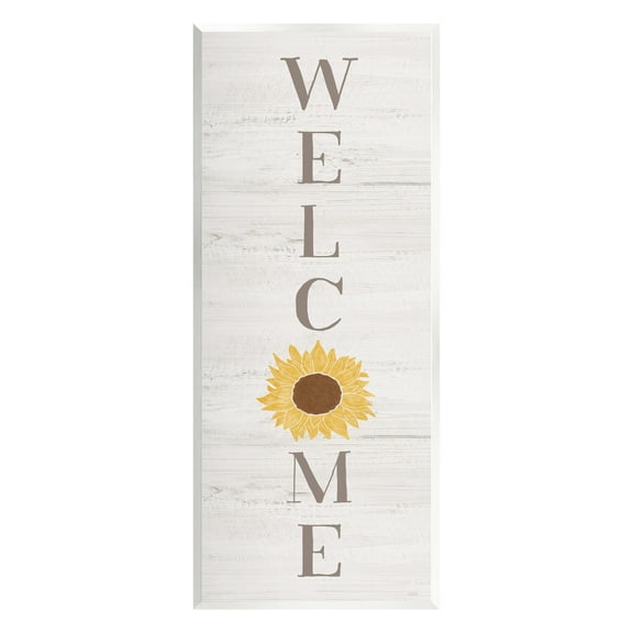Stupell Industries Vertical Welcome Sign Rustic Sunflower Grain Pattern Graphic Art Unframed Art Print Wall Art, Design by Natalie Carpentieri