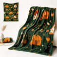 thumbnail image 2 of Halloween Throw Blanket, Soft Plush Fleece Cozy Throw Blanket, Dark Green Pumpkin Ho Black Cat Lantern Floral Sign Blanket, Holiday Decor for Halloween Party Sofa Bed Living Room Indoor,71x79Inch, 2 of 4