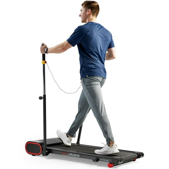 Sunny Health & Fitness Smart Slim Treadmill, Under Desk/Office, Walking Pad with Arm Exerciser Trekking Poles, Full Body Workout and Optional SunnyFit® App Enhanced Bluetooth C