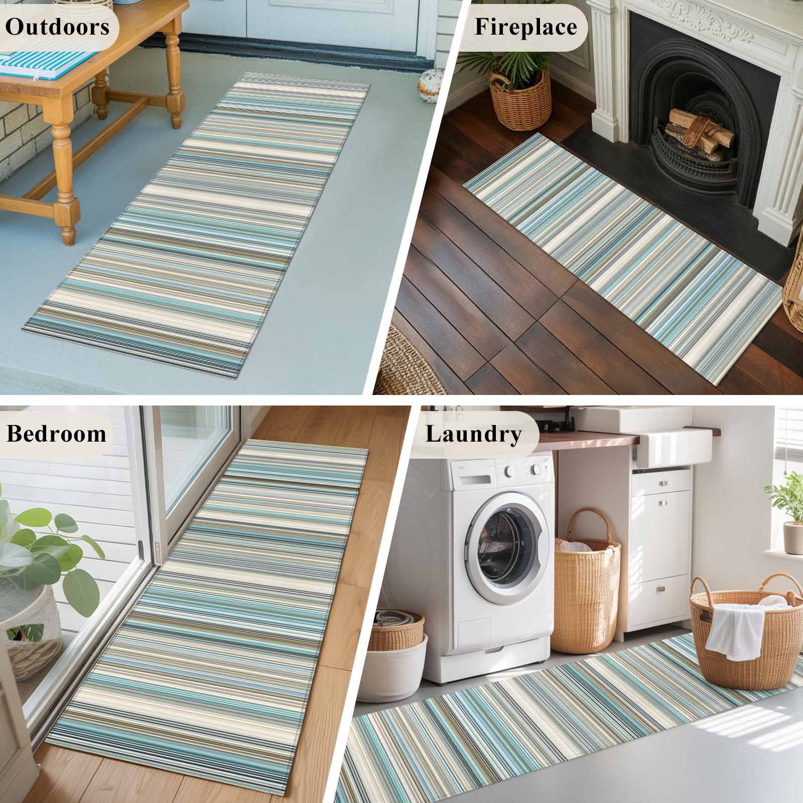 Light Blue Striped 2'x6' Runner Rugs for Hallway Kitchen Bedside Non Slip, Farmhouse Thin Line Modern Abstract Art Entryway Rug Runners with Rubber Backing, Long Carpet Runner for Laundry Room