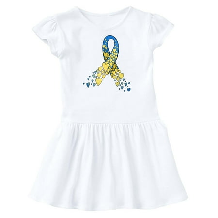 

Inktastic Down Syndrome Awareness Blue and Yellow Hearts Ribbon Gift Toddler Girl Dress