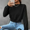 thumbnail image 6 of Babysbule Womens Long Sleeve Tops Ladies Fashion Casual Raglan Sleeves Colorblock Short Cropped Navel Crew Neck Hoodie, 6 of 9