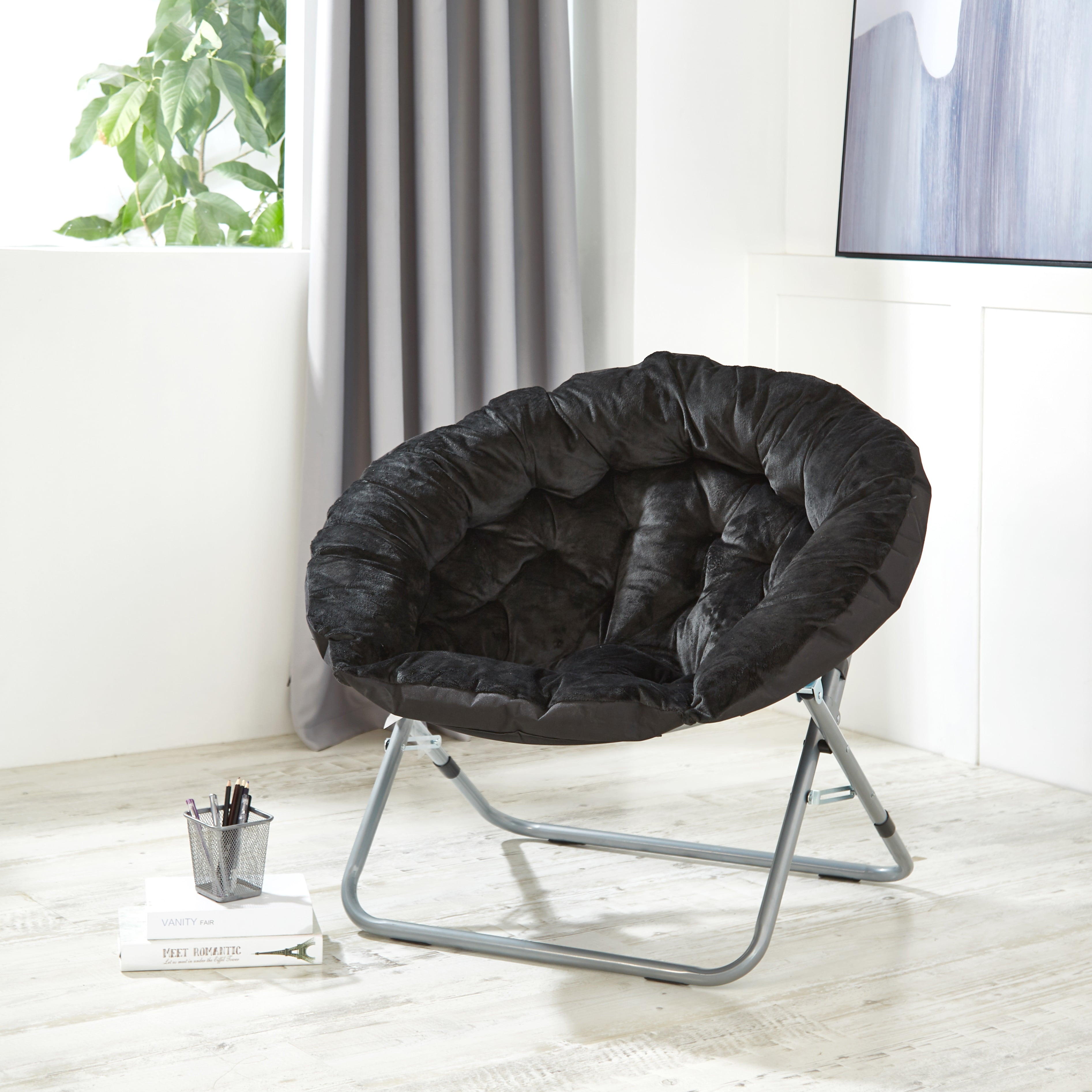 Urban Shop Micromink Oversized Moon Chair, Black