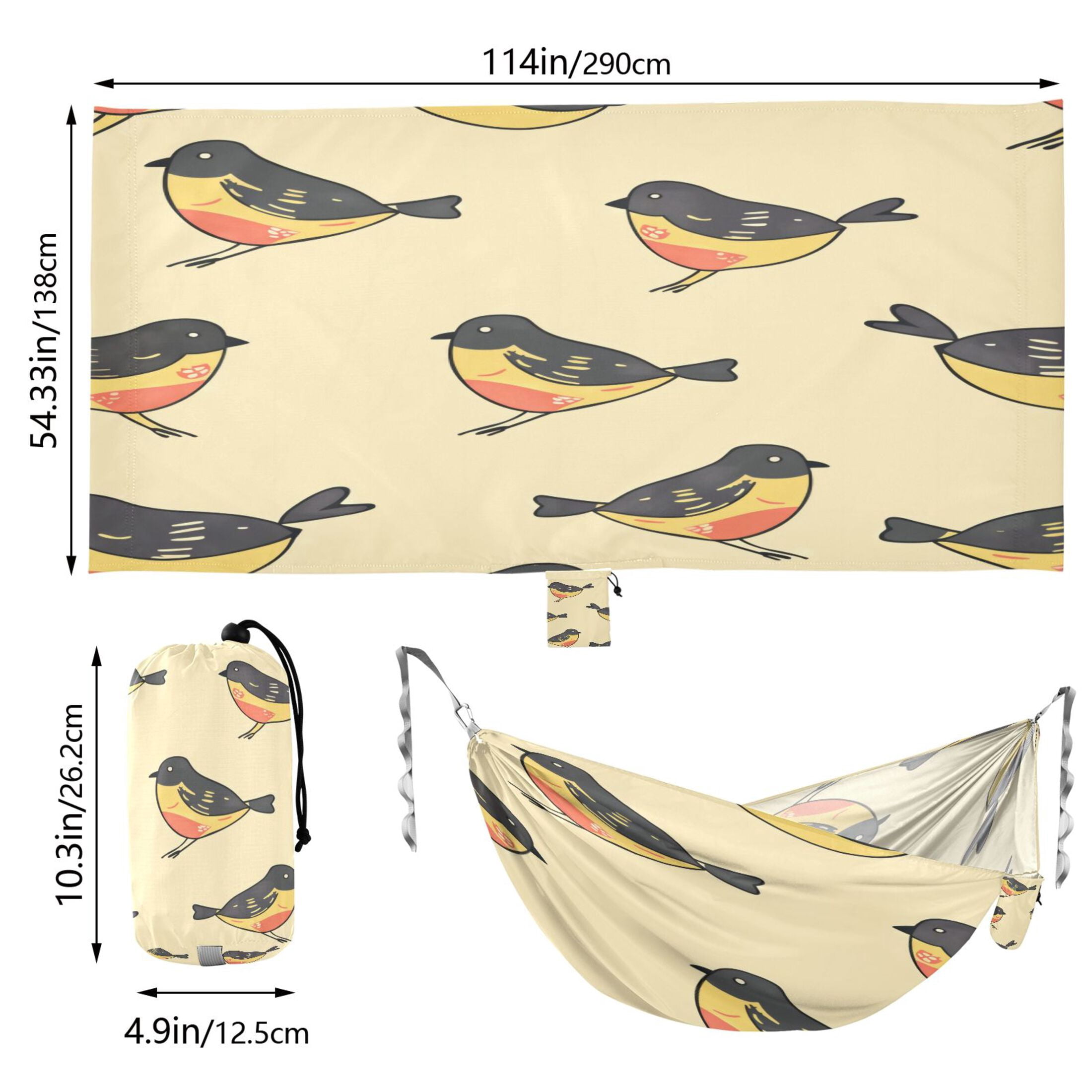 Hammock Camping Hammock Nylon Portable Hammock Travel Camping Hammock Black-yellow Bird