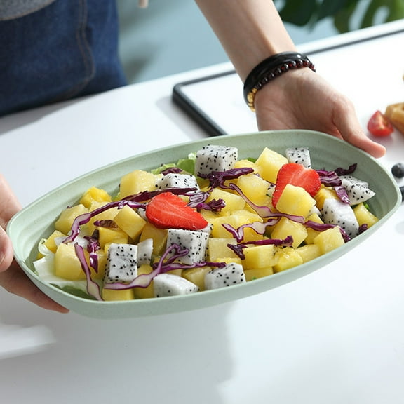 OFFIGAM 4pcs Oval Wheat Straw Plates Set for Fruit, Dessert, and Snacks - Dinnerware, Assorted Colors