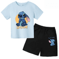 thumbnail image 2 of Conjunto de dos piezas de camiseta y pantalones cortos de Disney Stitch para niños de verano 2024, conjunto de pantalones cortos de manga corta informales a la moda para niños y niñas, ropa para niños, 2 of 5