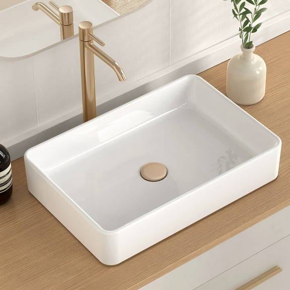 KES Bathroom Vessel Sink 20'' Above Counter Rectangular Ceramic Countertop Sink for Cabinet Lavatory Vanity White