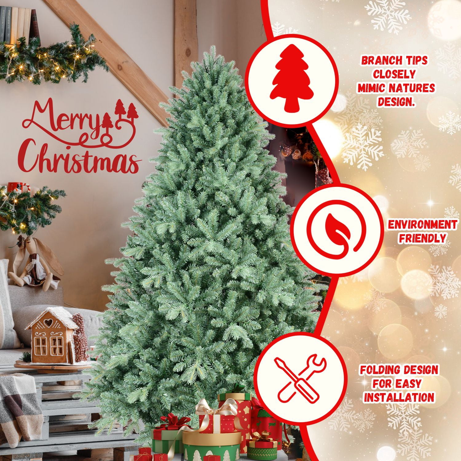 4ft Blue Spruce Christmas Tree with 592 Fire-Resistant Tips, Artificial Xmas Tree Premium Hinged, Foldable Base Christmas Decor for Holiday Home Party