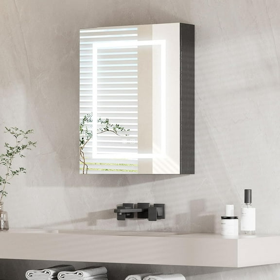 Led Medicine Cabinet with Lights, Lighted Black Mirror Cabinet with Mirror,Defogging, Mirror Cabinet Wall Mounted for Bathroom Black,Brightness Adjustable,24x30 Inch
