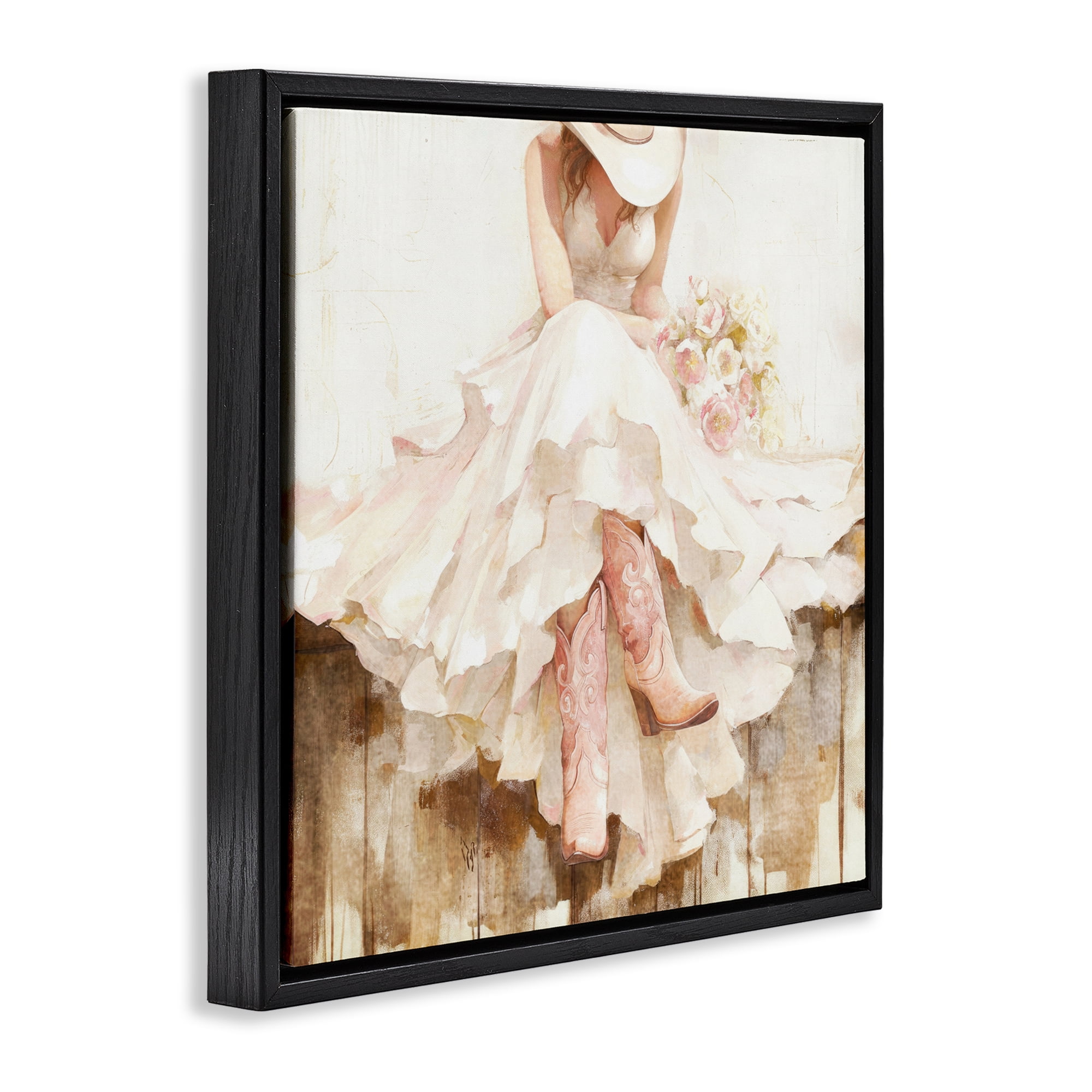 Stupell Industries Cowgirl On The Fence Black Framed Floater Canvas Wall Art, design by Tina LeCour