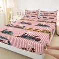 thumbnail image 4 of Manfei Cartoon Train Queen Sheets,Pink Striped Print Queen Sheet Sets,4 Pieces,1 Flat Sheet, 1 Fitted Sheet and 2 Pillowcases, 4 of 6