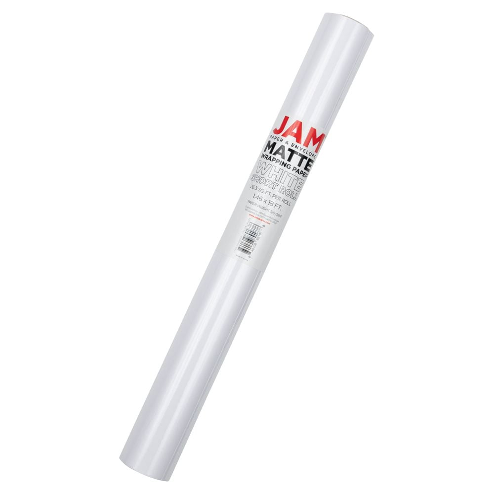 JAM Paper Matte Wrapping Paper, 26.3 Sq ft, Matte White, Roll 1 Pack