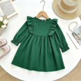 thumbnail image 2 of OJSFQUFP Toddler Girls Long Sleeve Dress Ruffle Shoulder A‑Line Casual Dresses for Little Girl, 2 of 9