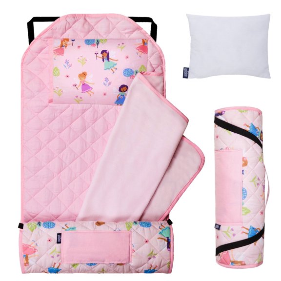Wildkin Modern Nap Mat with Elastic Corner Straps for Toddler Boys and Girls, Daycare and Preschool (Fairy Garden Pink)