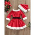 thumbnail image 4 of Toddler Baby Girls Princess Dresses Long Sleeve Velvet Tutu Dress with Belt Caps Christmas Outfits, 4 of 9