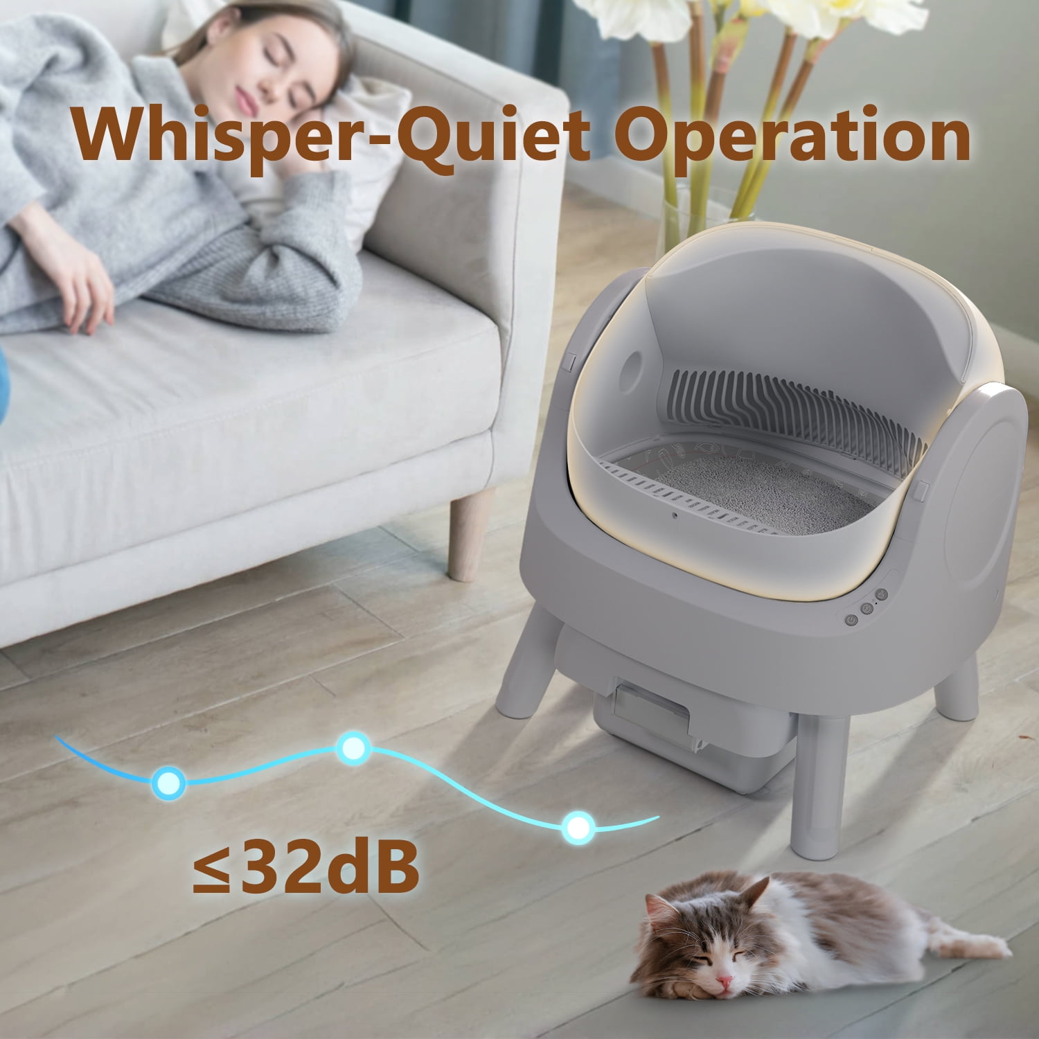 PetPivot Automatic Cat Litter Box Self-Cleaning with Safety Protection, Mat and Trash Bags Included, Steel