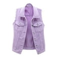 thumbnail image 2 of Womans Tank Tops Loose Fit Woman's Solid Color Sleeveless Denim Shirt Vest Loose Denim Jacket Top Tank Tops Purple, 2 of 9