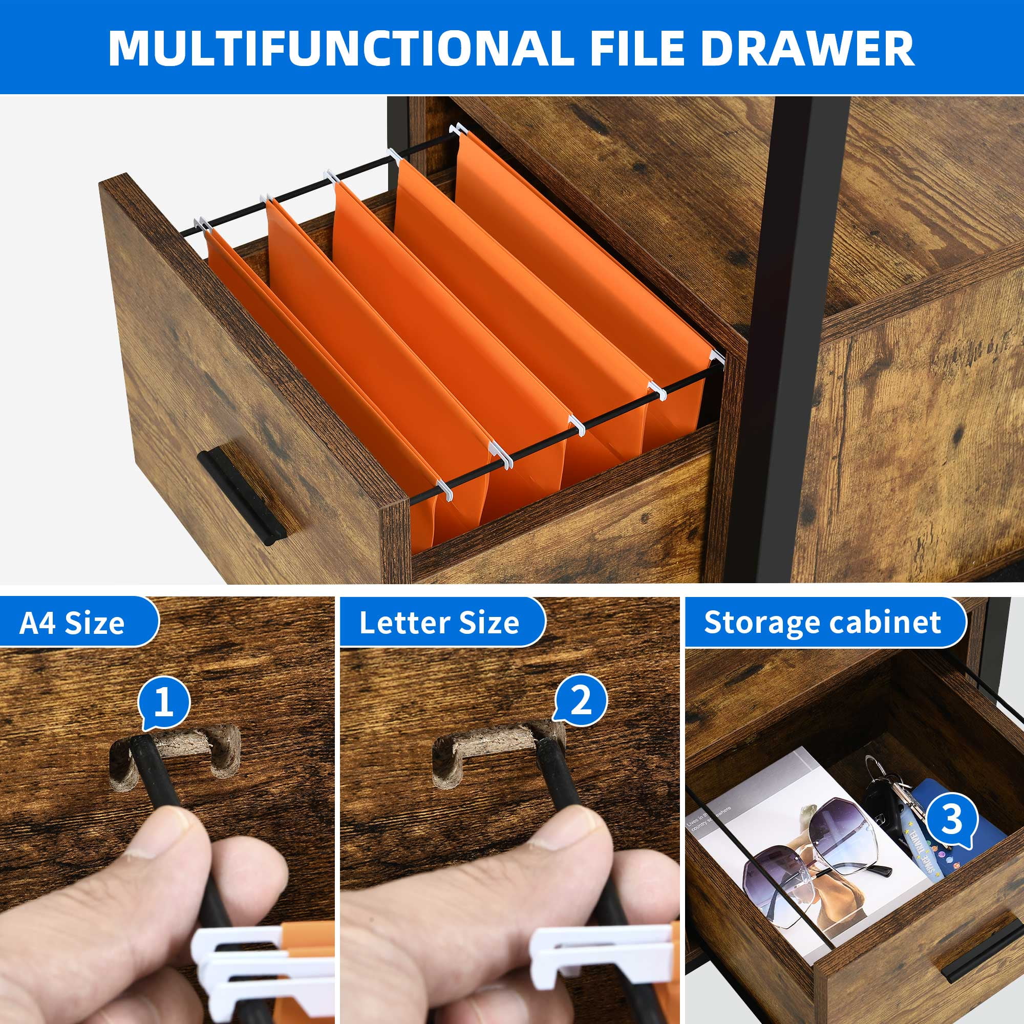 Uforic 65" L Shaped Desk with Lift Top & Monitor Stand, Computer Desk with File Drawer, Corner Desk Office Desk Executive Desk with Storage Shelves for Home Office, Brown