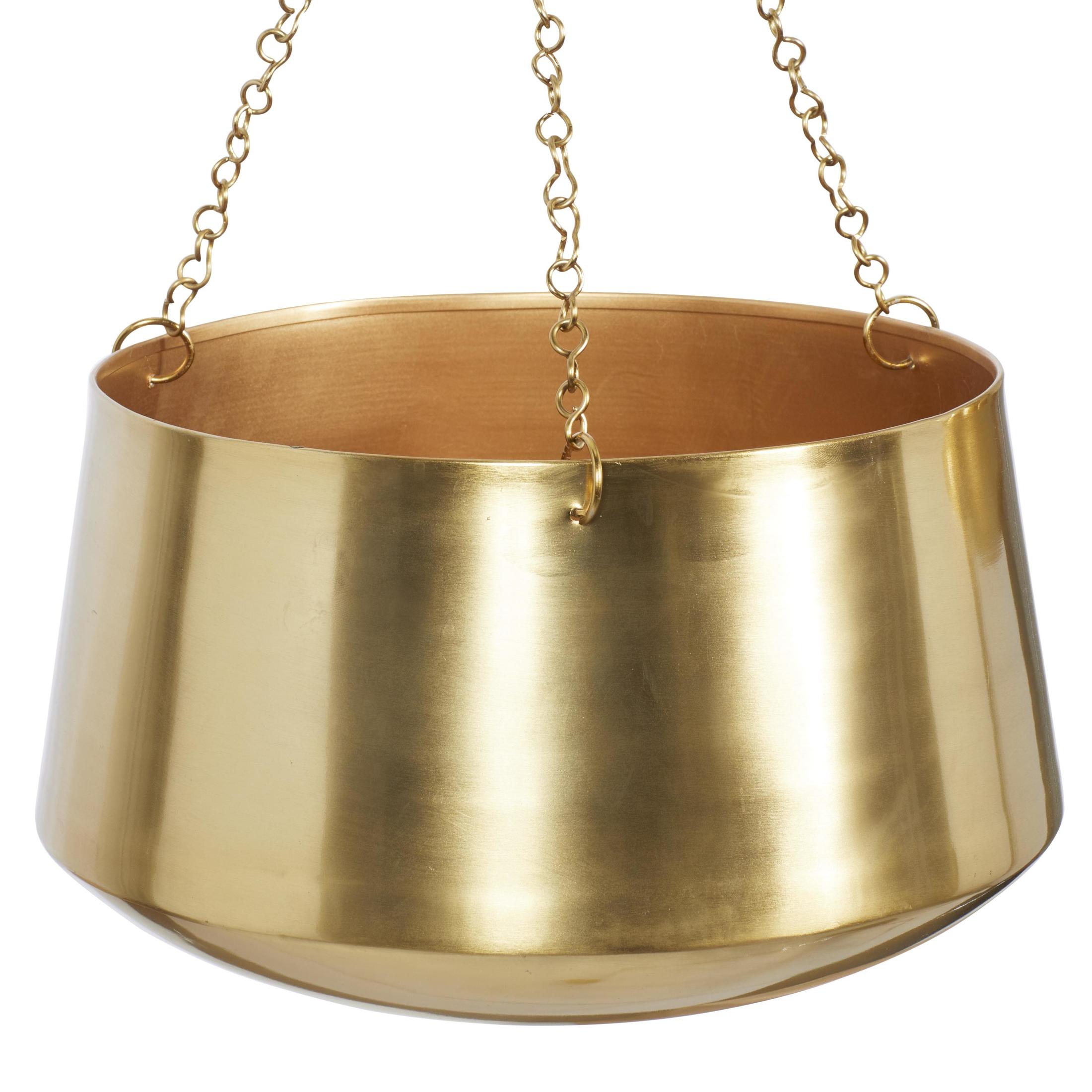 DecMode 5", 7"H Round Gold Metal Hanging Dome Wall Planter with Chain (2 Count)