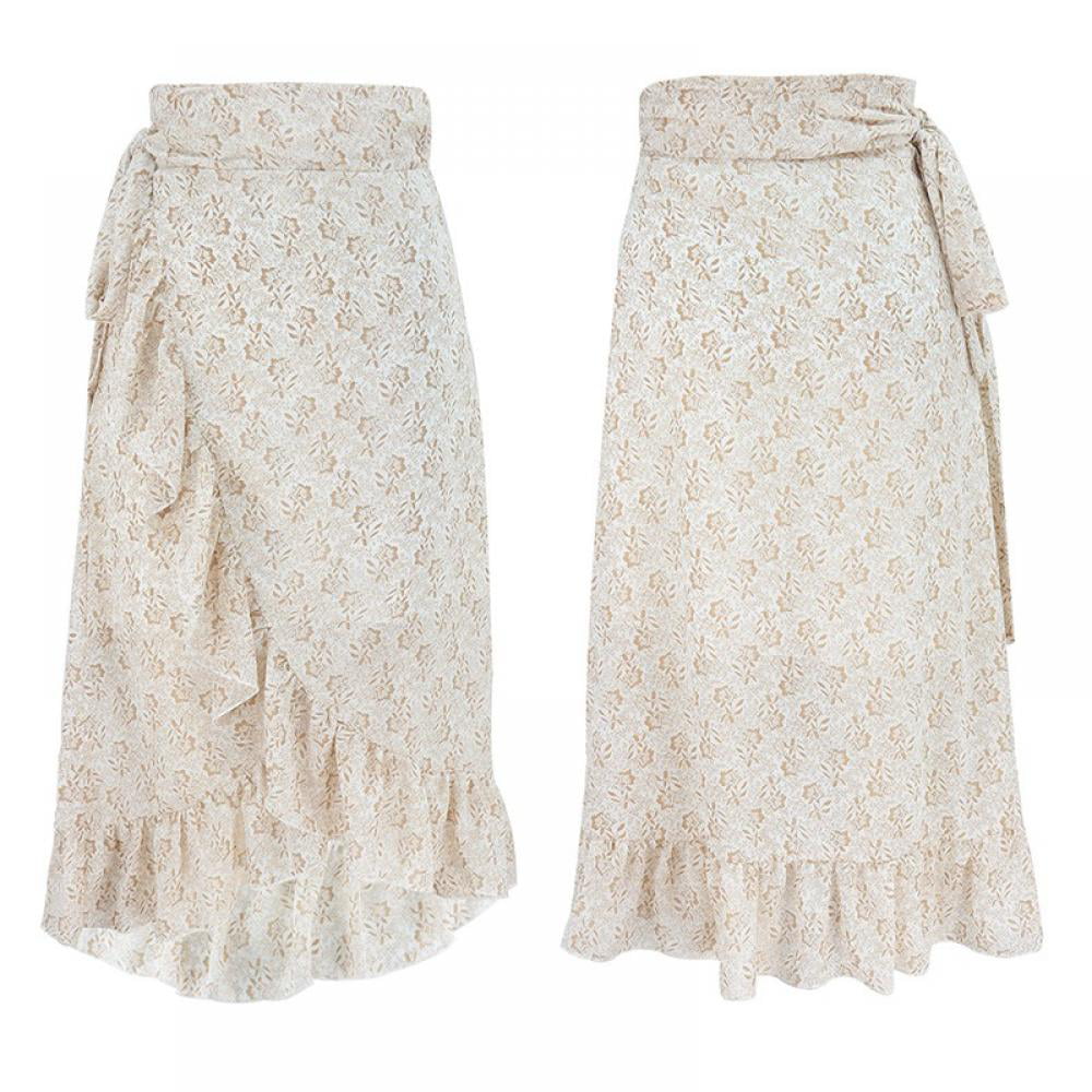 Women Boho Floral Print Long Skirts High Waisted Wrap Ruffle Hem Maxi Dresses - Walmart.com