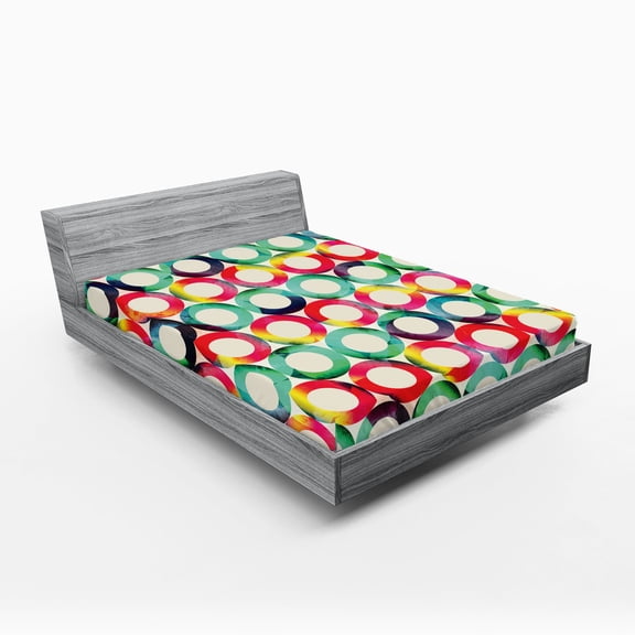 Ambesonne Hipster Fitted Sheet, Retro Spots, Queen Size, Multicolor